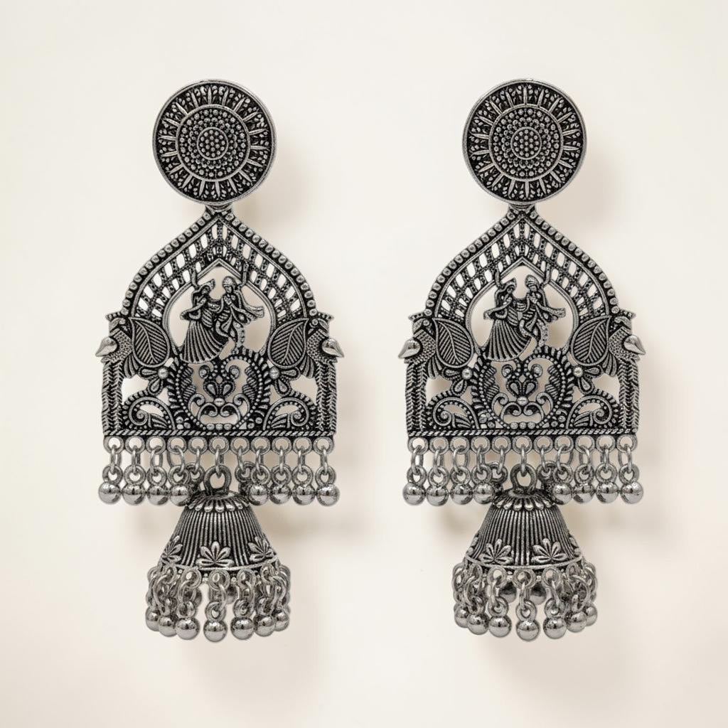 Heritage Bloom Jhumkas – Silver
