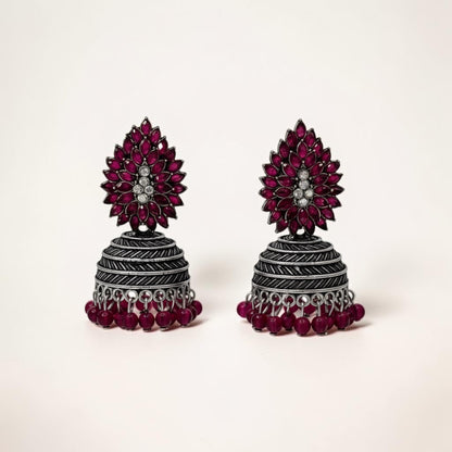 Floral Elegance Jhumka – Magenta