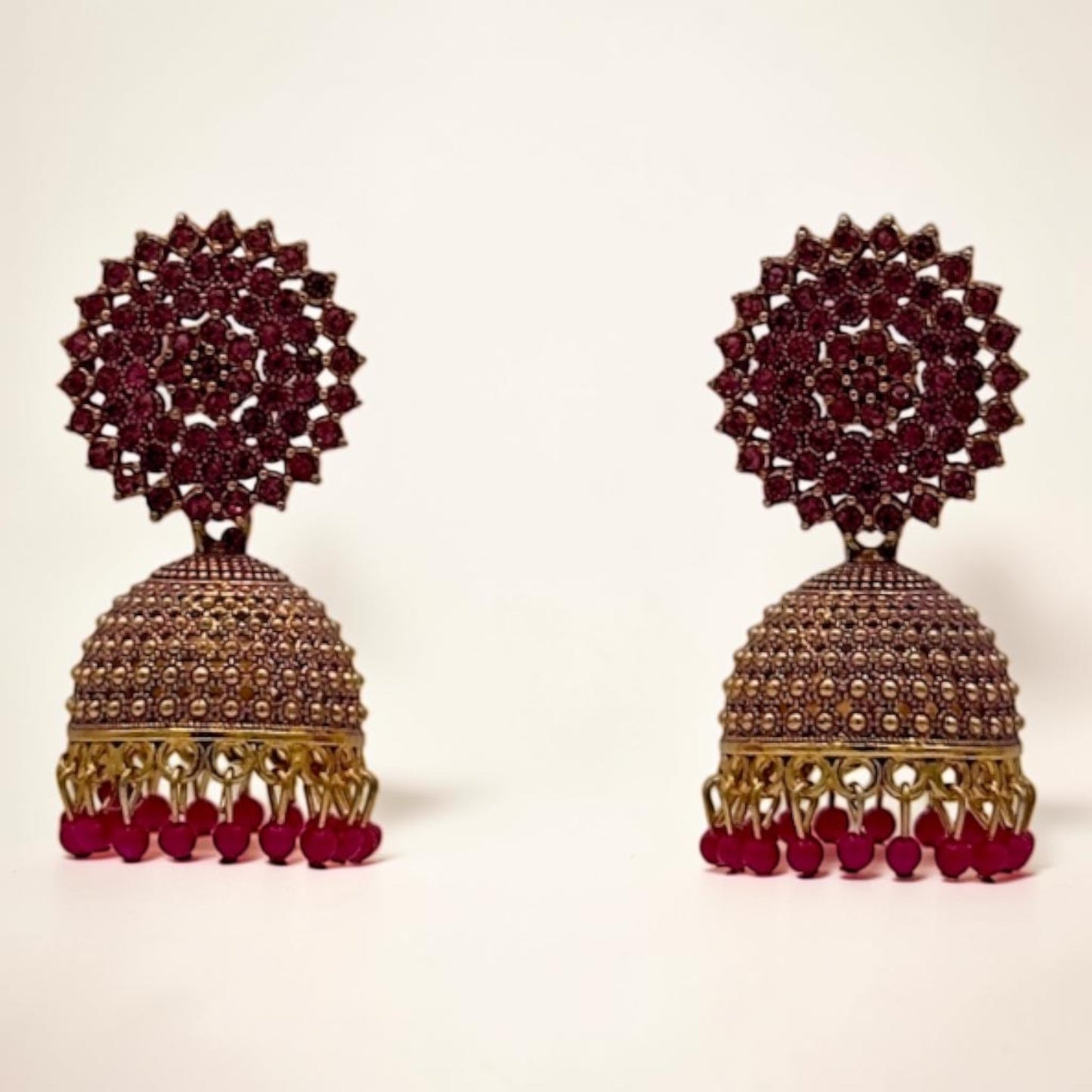 Gemstone Jhumka Radiance – Dark red