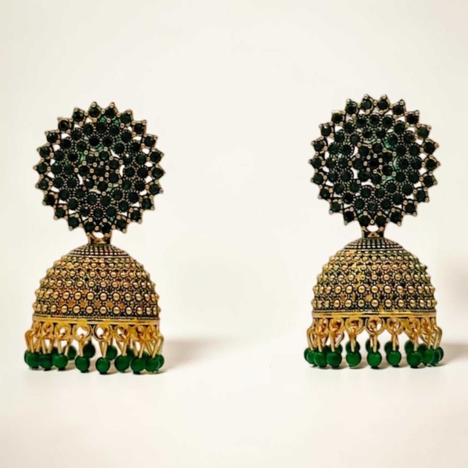 Gemstone Jhumka Radiance – Dark green