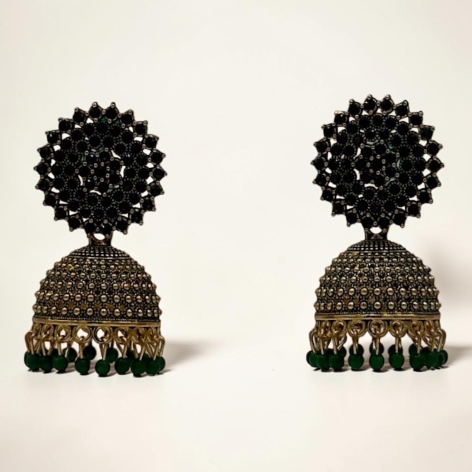 Gemstone Jhumka Radiance – Dark green