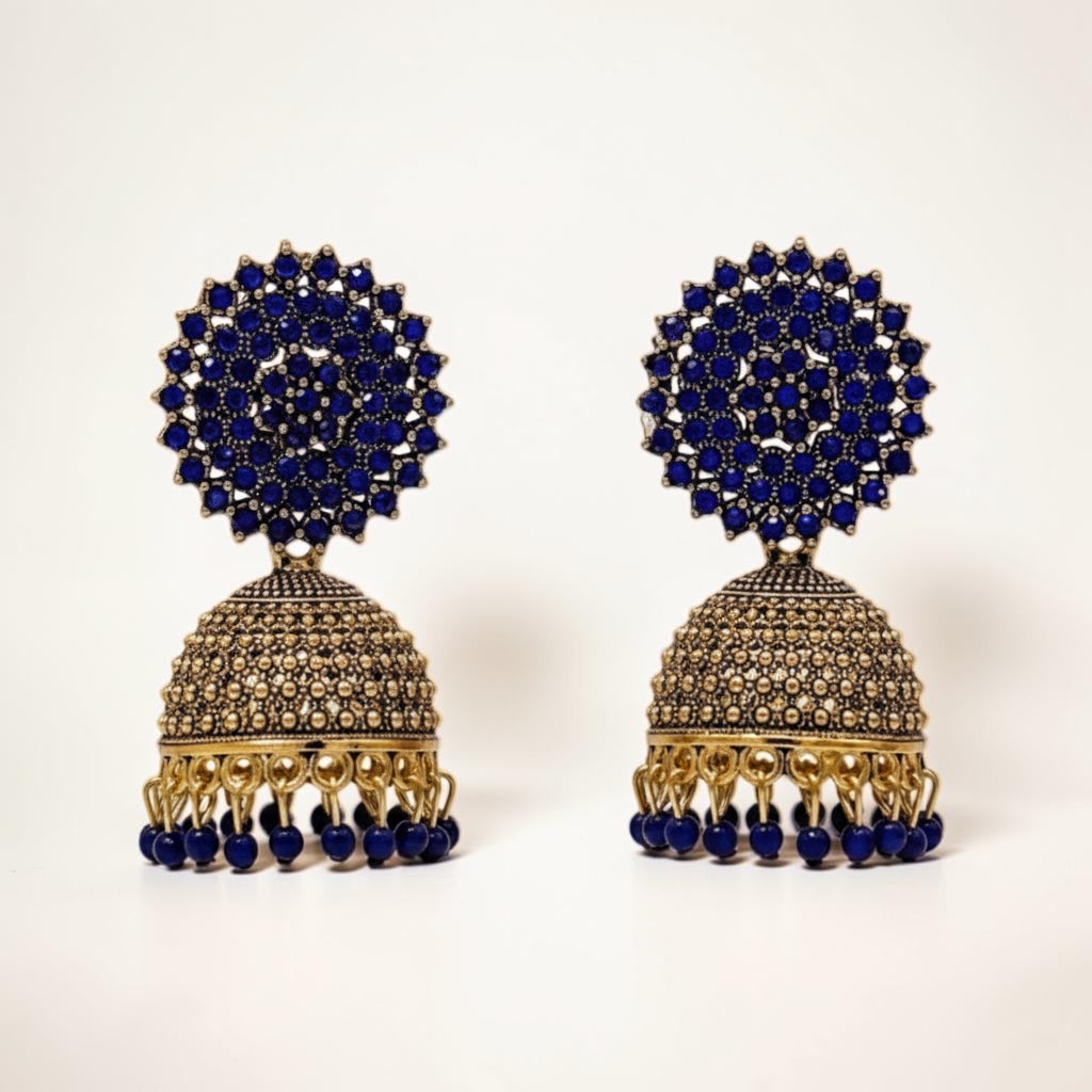Gemstone Jhumka Radiance – Dark Blue