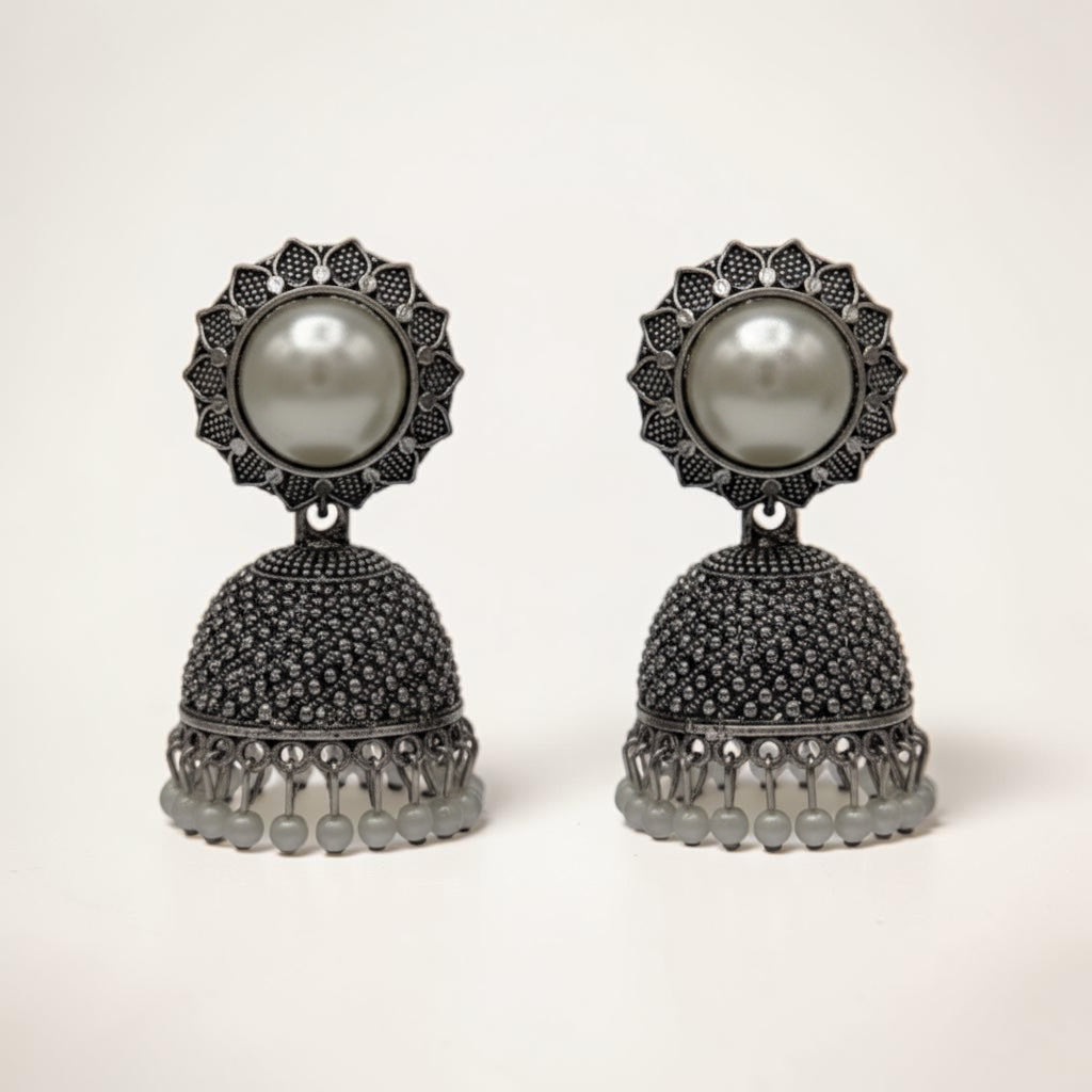 Pearl Grace Jhumka – Silver