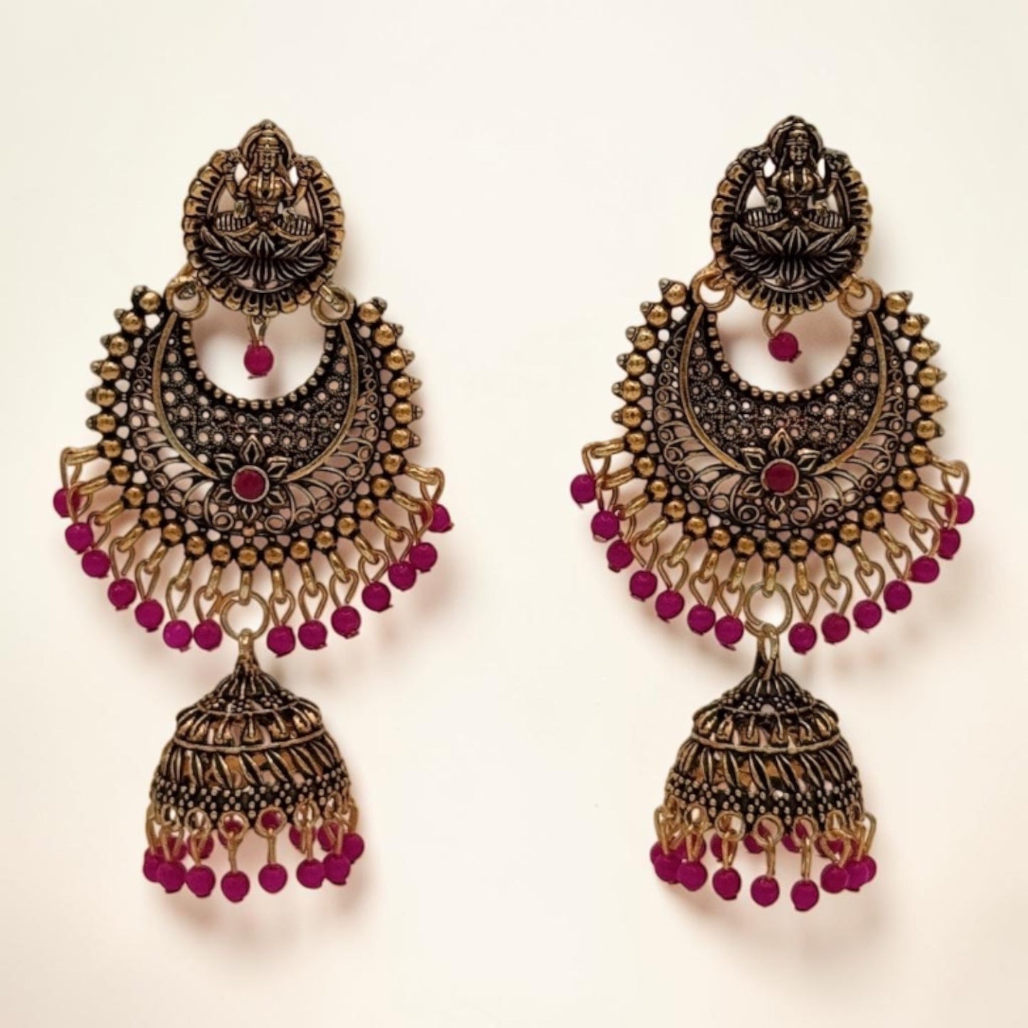 Golden Lotus Jhumkas – Pink