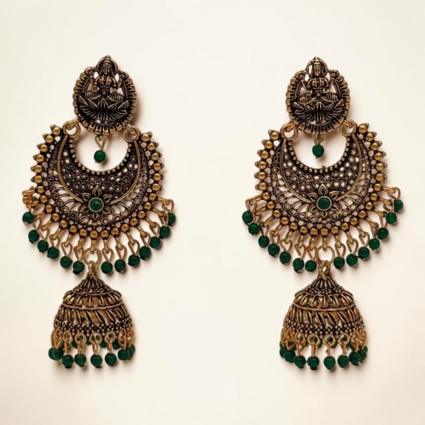 Golden Lotus Jhumkas – Green