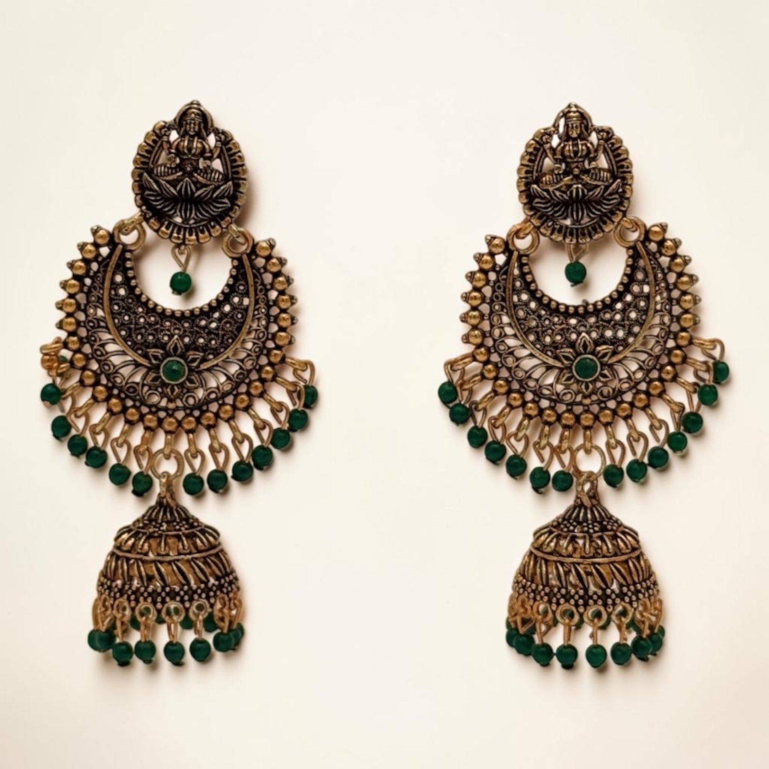 Golden Lotus Jhumkas – Green