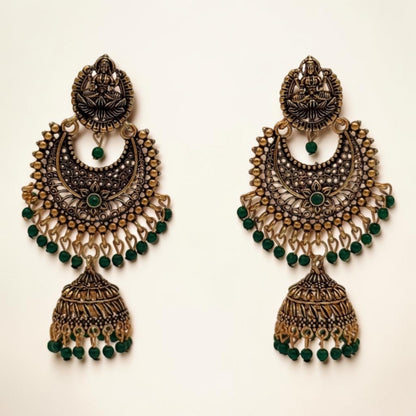Golden Lotus Jhumkas – Green