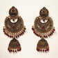 Golden Lotus Jhumkas – Dark red