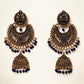 Golden Lotus Jhumkas – Navi blue