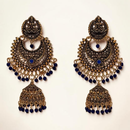 Golden Lotus Jhumkas – Navi blue